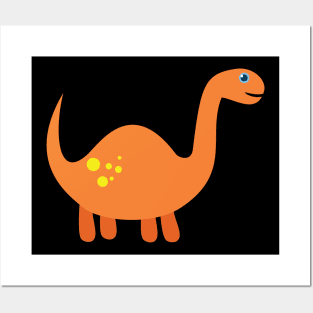 Cool Orange Apatosaurus Dinosaur. Cute Dino Cartoon. Posters and Art